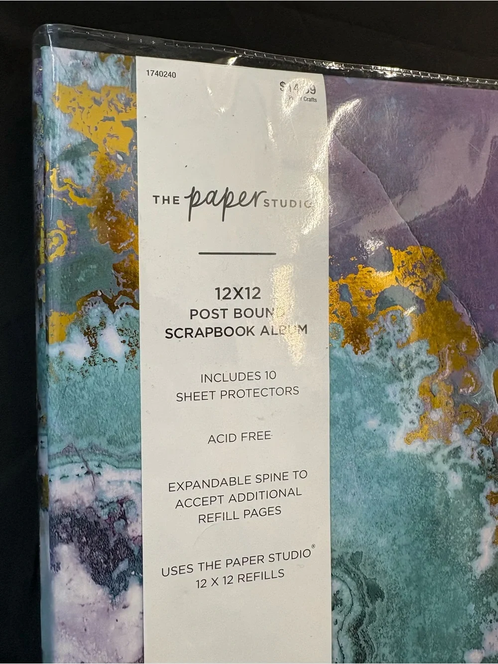 The Paper Studio 12x12 Lavender & Teal Marble Scrapbook Album with Gold Accents